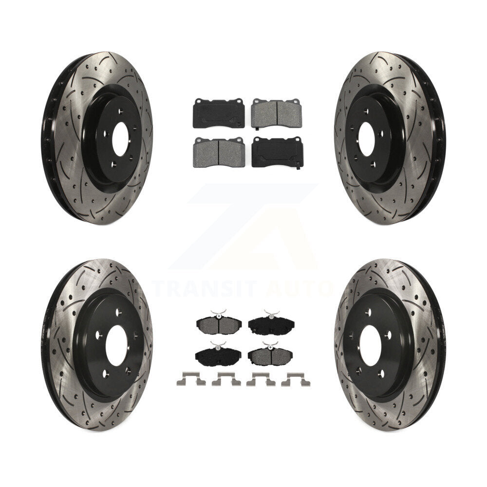 [Avant + Arrière] Kit de disque (percé rainuré revêtu) et plaquette (semi-métallique) de frein pour Ford Mustang KDS-100200