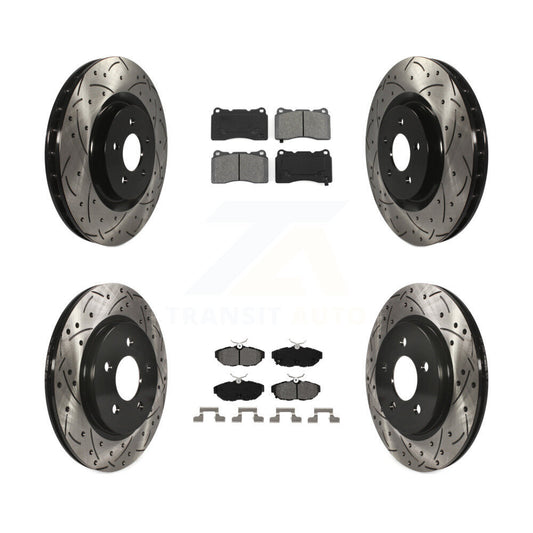 [Avant + Arrière] Kit de disque (percé rainuré revêtu) et plaquette (semi-métallique) de frein pour Ford Mustang KDS-100200