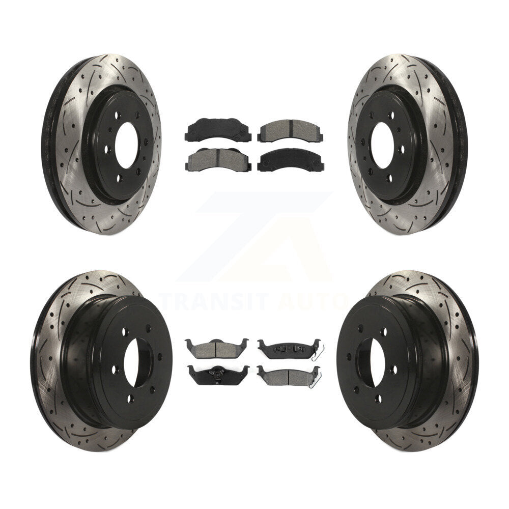 [Avant + Arrière] Kit de disque (percé rainuré revêtu) et plaquette (semi-métallique) de frein pour 2010-2011 Ford F-150 avec 6 Lug Wheels KDS-100202
