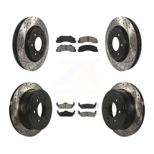[Avant + Arrière] Kit de disque (percé rainuré revêtu) et plaquette (semi-métallique) de frein pour 2010-2011 Ford F-150 avec 6 Lug Wheels KDS-100202