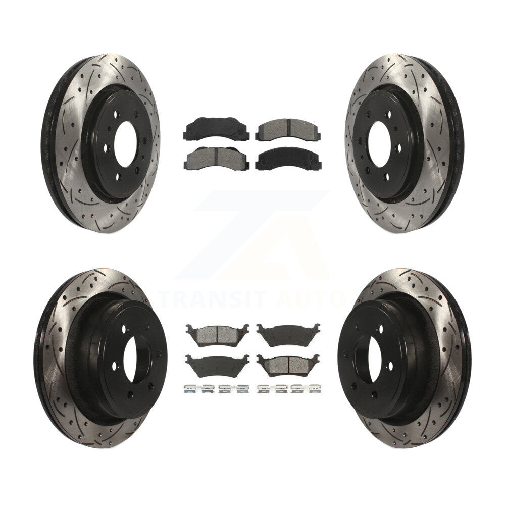 [Avant + Arrière] Kit de disque (percé rainuré revêtu) et plaquette (semi-métallique) de frein pour Ford F-150 KDS-100204