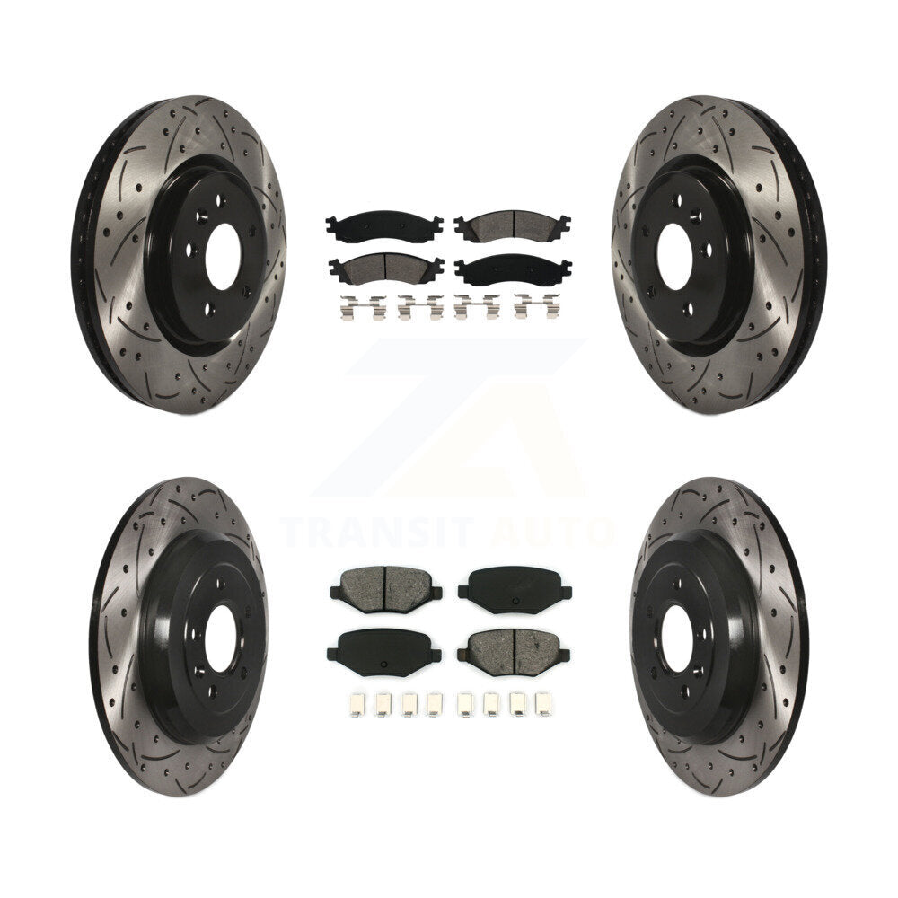 [Avant + Arrière] Kit de disque (percé rainuré revêtu) et plaquette (semi-métallique) de frein pour 2010-2012 Ford Taurus SHO KDS-100205