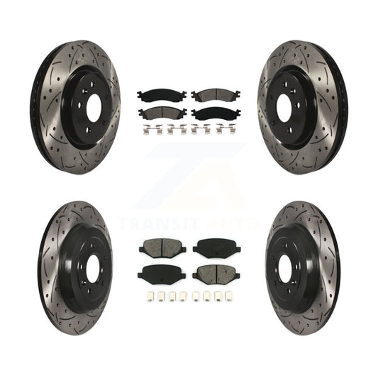 [Avant + Arrière] Kit de disque (percé rainuré revêtu) et plaquette (semi-métallique) de frein pour 2010-2012 Ford Taurus SHO KDS-100205