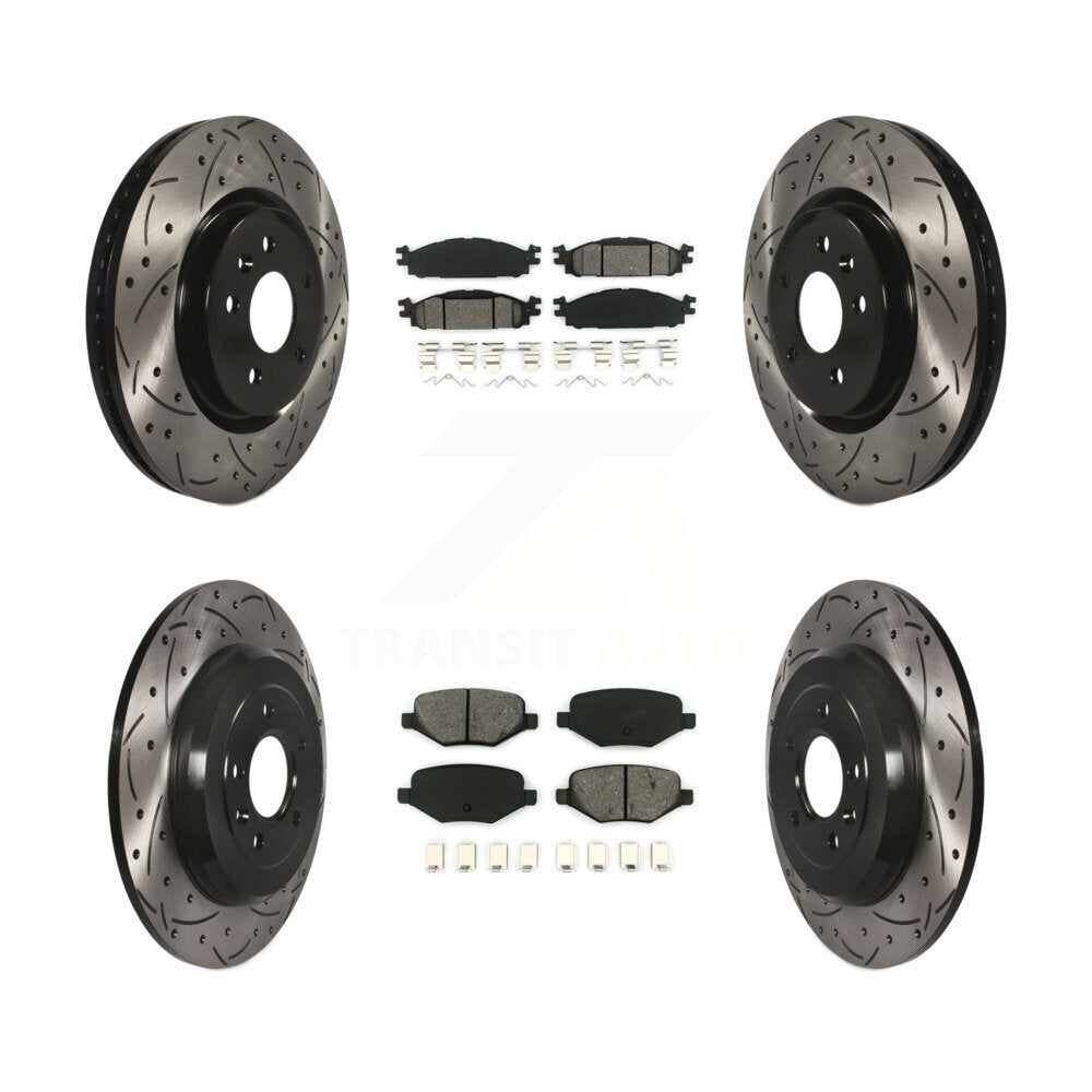 [Avant + Arrière] Kit de disque (percé rainuré revêtu) et plaquette (semi-métallique) de frein pour Ford Explorer Taurus Flex Lincoln MKT MKS KDS-100207