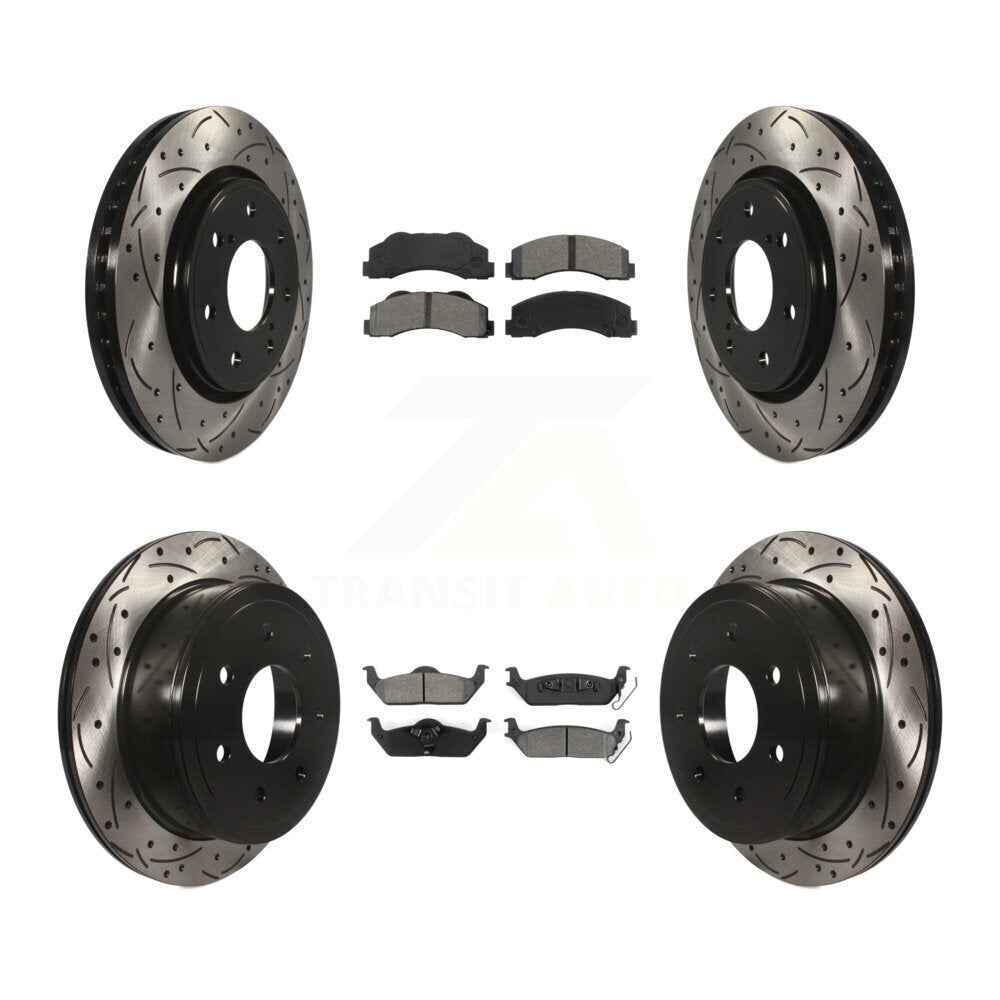 [Avant + Arrière] Kit de disque (percé rainuré revêtu) et plaquette (semi-métallique) de frein pour 2010-2011 Ford F-150 avec 7 Lug Wheels KDS-100210