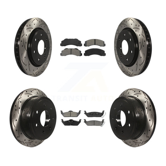 [Avant + Arrière] Kit de disque (percé rainuré revêtu) et plaquette (semi-métallique) de frein pour 2010-2011 Ford F-150 avec 7 Lug Wheels KDS-100210