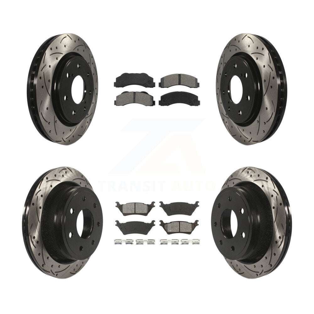 [Avant + Arrière] Kit de disque (percé rainuré revêtu) et plaquette (semi-métallique) de frein pour 2012-2014 Ford F-150 avec 7 Lug Wheels KDS-100211