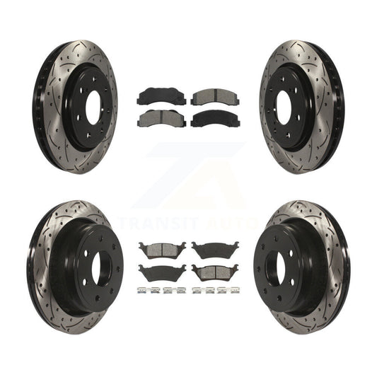 [Avant + Arrière] Kit de disque (percé rainuré revêtu) et plaquette (semi-métallique) de frein pour 2012-2014 Ford F-150 avec 7 Lug Wheels KDS-100211
