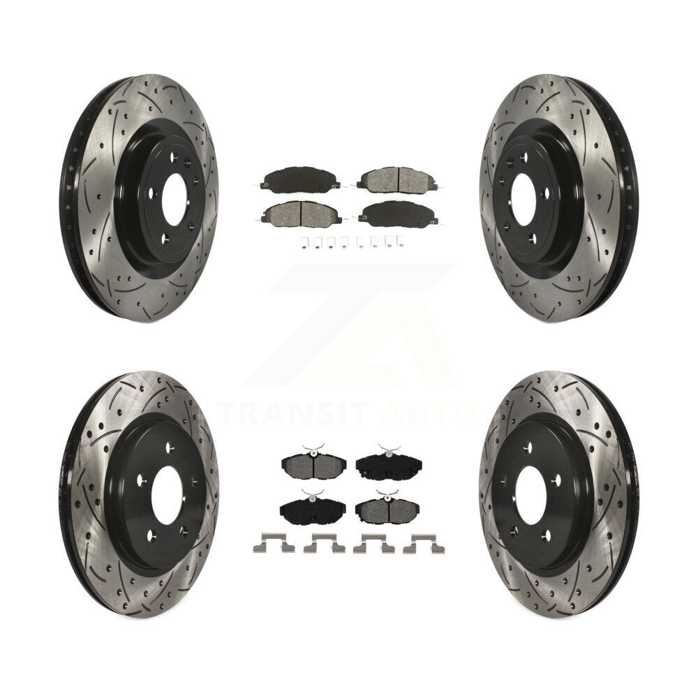 [Avant + Arrière] Kit de disque (percé rainuré revêtu) et plaquette (semi-métallique) de frein pour Ford Mustang KDS-100212