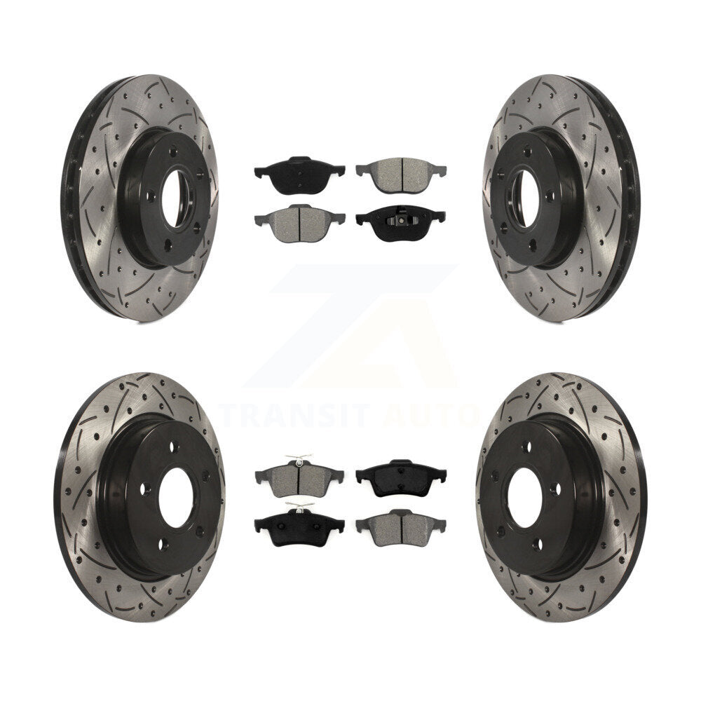[Avant + Arrière] Kit de disque (percé rainuré revêtu) et plaquette (semi-métallique) de frein pour Ford Focus KDS-100213