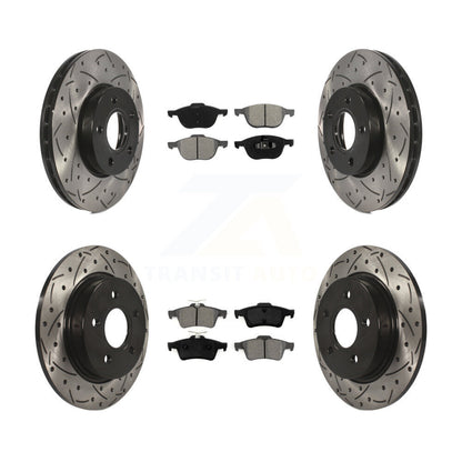 [Avant + Arrière] Kit de disque (percé rainuré revêtu) et plaquette (semi-métallique) de frein pour Ford Focus KDS-100213