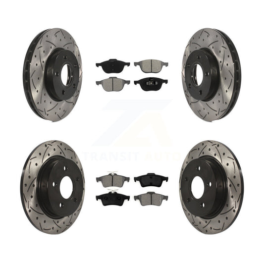[Avant + Arrière] Kit de disque (percé rainuré revêtu) et plaquette (semi-métallique) de frein pour Ford Focus KDS-100213