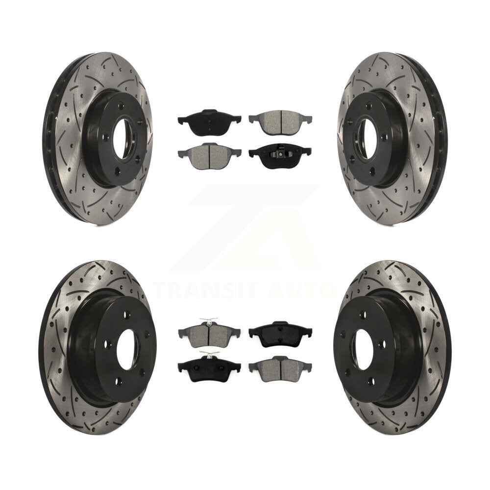 [Avant + Arrière] Kit de disque (percé rainuré revêtu) et plaquette (semi-métallique) de frein pour Ford C-Max KDS-100214