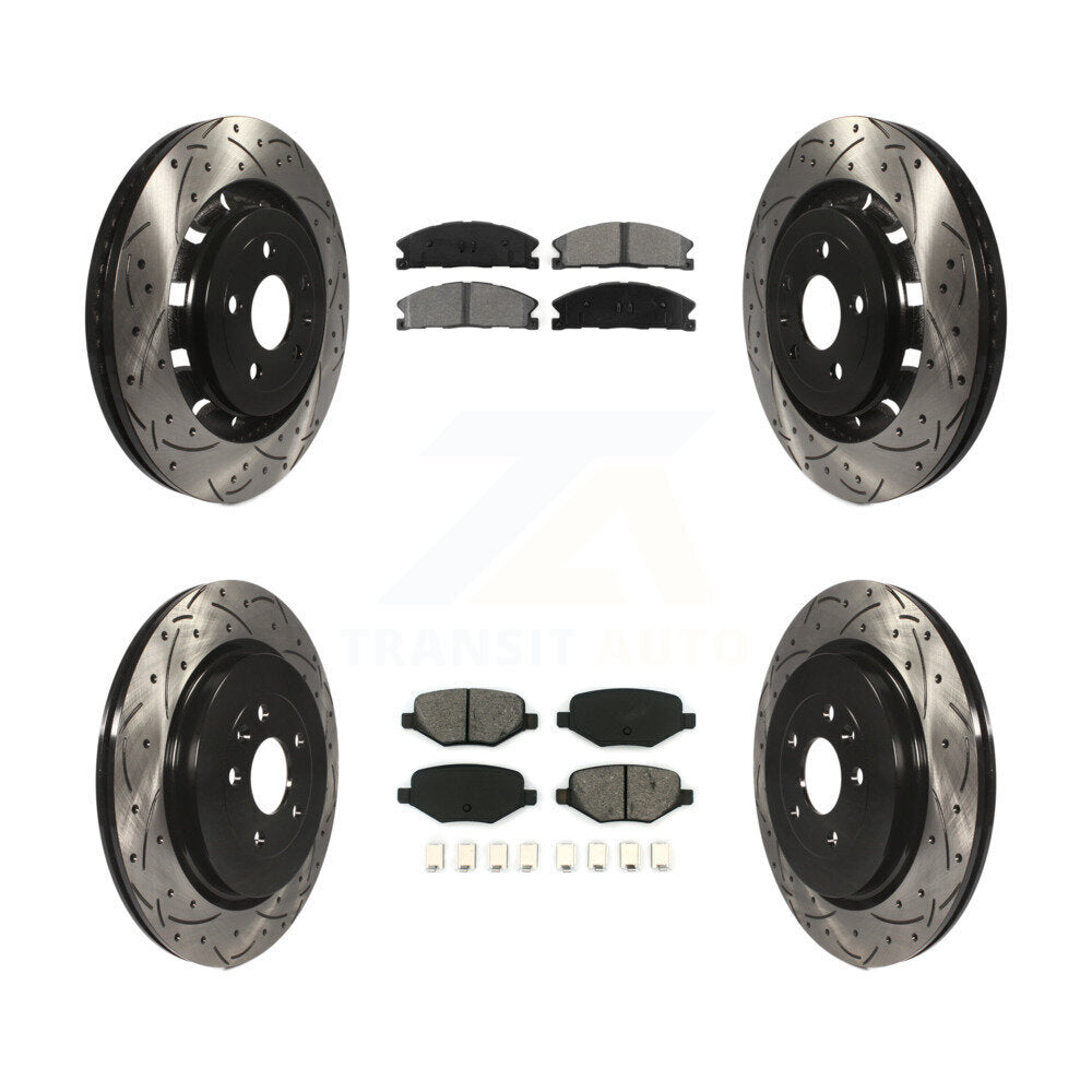 [Avant + Arrière] Kit de disque (percé rainuré revêtu) et plaquette (semi-métallique) de frein pour Ford Explorer Police Interceptor Utility Lincoln MKS Flex Taurus MKT KDS-100216