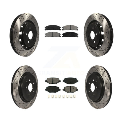 [Avant + Arrière] Kit de disque (percé rainuré revêtu) et plaquette (semi-métallique) de frein pour Ford Explorer Police Interceptor Utility Lincoln MKS Flex Taurus MKT KDS-100216