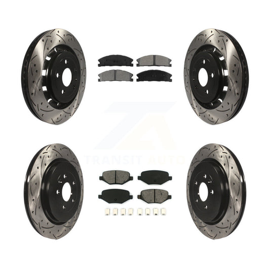[Avant + Arrière] Kit de disque (percé rainuré revêtu) et plaquette (semi-métallique) de frein pour Ford Explorer Police Interceptor Utility Lincoln MKS Flex Taurus MKT KDS-100216