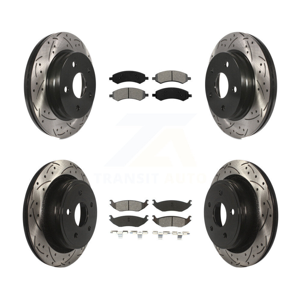 [Avant + Arrière] Kit de disque (percé rainuré revêtu) et plaquette (semi-métallique) de frein pour Ram 1500 Dodge Classic Durango Chrysler Aspen KDS-100223