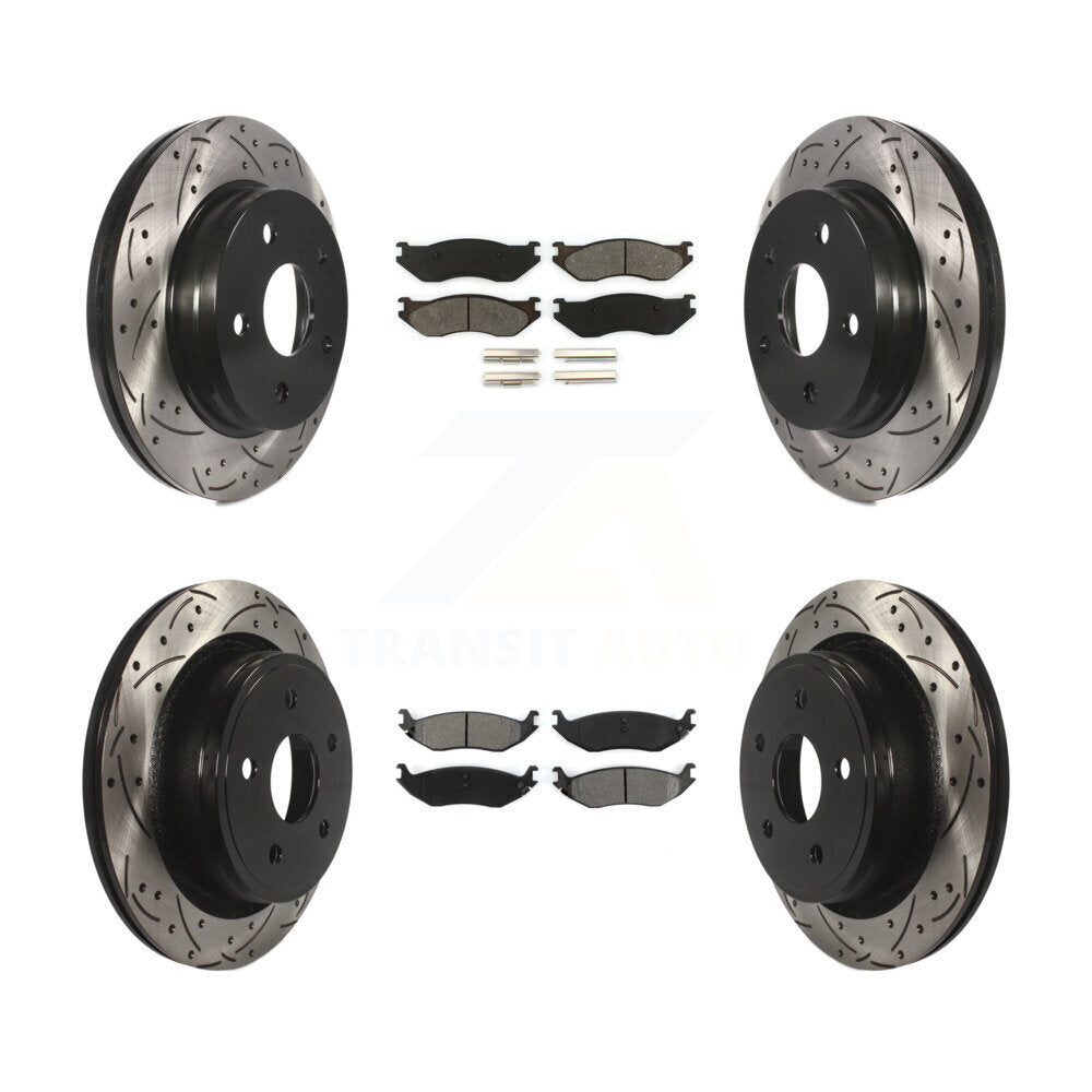[Avant + Arrière] Kit de disque (percé rainuré revêtu) et plaquette (semi-métallique) de frein pour Dodge Ram 1500 KDS-100224