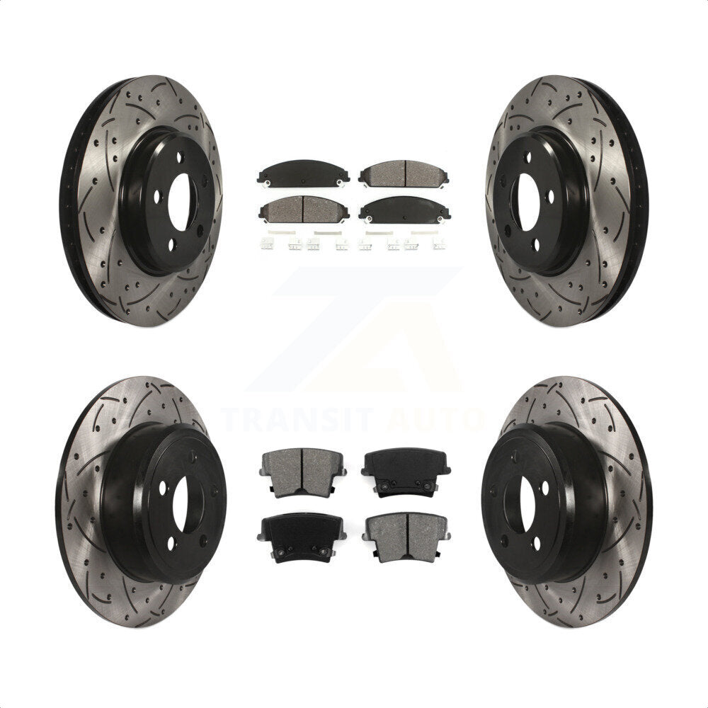 [Avant + Arrière] Kit de disque (percé rainuré revêtu) et plaquette (semi-métallique) de frein pour 2019-2021 Chrysler 300 RWD avec 5.7L KDS-100227 par Transit Auto
