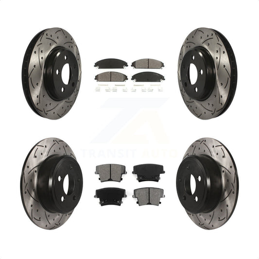 [Avant + Arrière] Kit de disque (percé rainuré revêtu) et plaquette (semi-métallique) de frein pour 2019-2021 Chrysler 300 RWD avec 5.7L KDS-100227 par Transit Auto