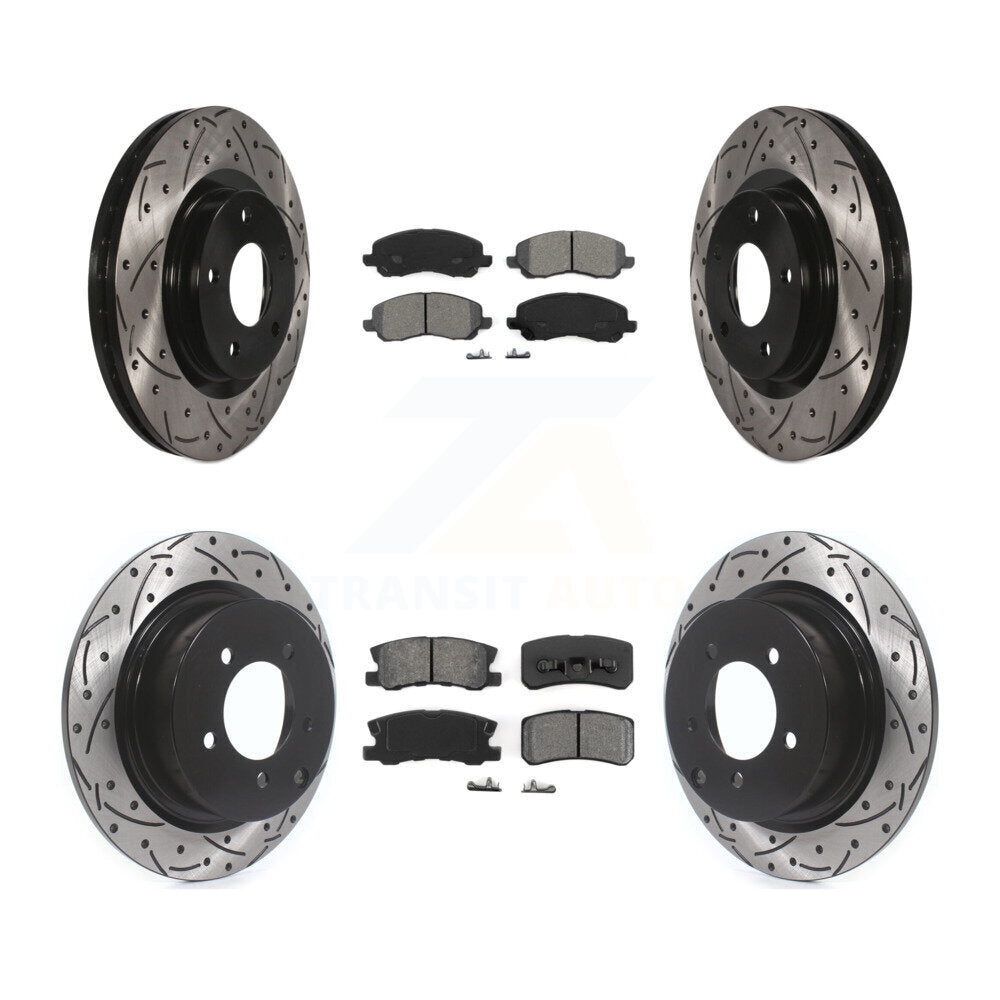 [Avant + Arrière] Kit de disque (percé rainuré revêtu) et plaquette (semi-métallique) de frein pour Jeep Patriot Compass Chrysler Dodge Avenger Sebring Mitsubishi Lancer 200 Outlander Sport RVR KDS-100234