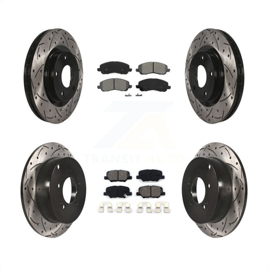 [Avant + Arrière] Kit de disque (percé rainuré revêtu) et plaquette (semi-métallique) de frein pour 2013 Mitsubishi Outlander 3.0L KDS-100235 par Transit Auto