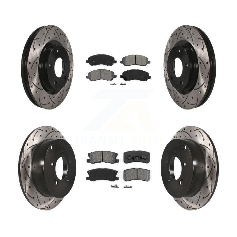 [Avant + Arrière] Kit de disque (percé rainuré revêtu) et plaquette (semi-métallique) de frein pour Mitsubishi Outlander KDS-100236