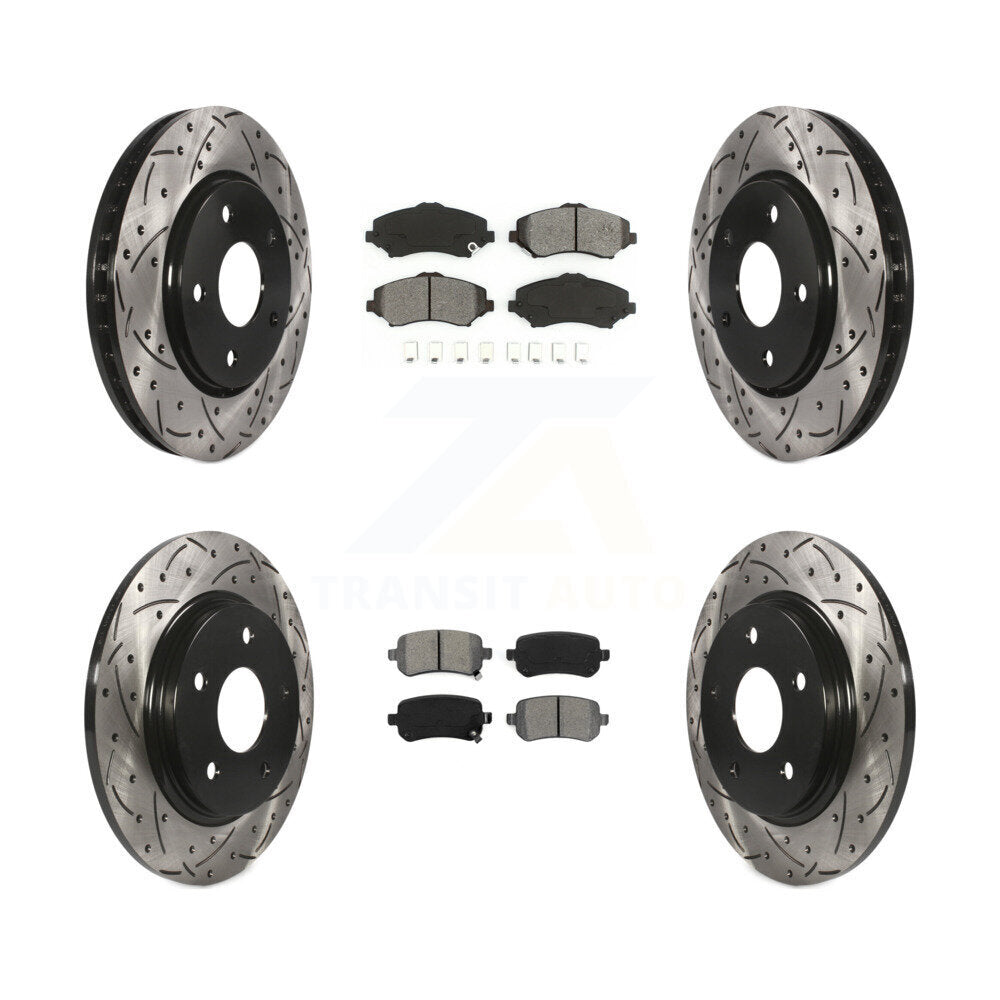 [Avant + Arrière] Kit de disque (percé rainuré revêtu) et plaquette (semi-métallique) de frein pour Dodge Grand Caravan Chrysler Town & Country Journey Volkswagen Routan Ram C/V KDS-100239