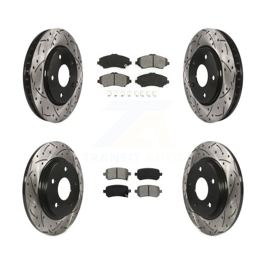 [Avant + Arrière] Kit de disque (percé rainuré revêtu) et plaquette (semi-métallique) de frein pour Dodge Grand Caravan Chrysler Town & Country Journey Volkswagen Routan Ram C/V KDS-100239