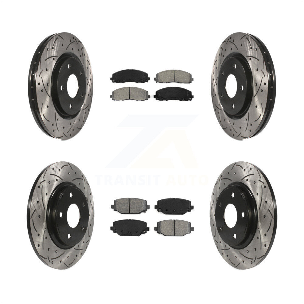 [Avant + Arrière] Kit de disque (percé rainuré revêtu) et plaquette (semi-métallique) de frein pour Dodge Grand Caravan Journey Chrysler Town & Country Ram C/V Volkswagen Routan KDS-100243 par Transit Auto