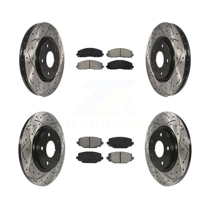 [Avant + Arrière] Kit de disque (percé rainuré revêtu) et plaquette (semi-métallique) de frein pour Dodge Grand Caravan Journey Chrysler Town & Country Ram C/V Volkswagen Routan KDS-100243 par Transit Auto