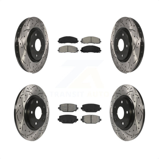 [Avant + Arrière] Kit de disque (percé rainuré revêtu) et plaquette (semi-métallique) de frein pour Dodge Grand Caravan Journey Chrysler Town & Country Ram C/V Volkswagen Routan KDS-100243 par Transit Auto