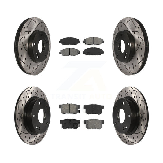 [Avant + Arrière] Kit de disque (percé rainuré revêtu) et plaquette (semi-métallique) de frein pour 2014-2015 Honda Civic Touring KDS-100248