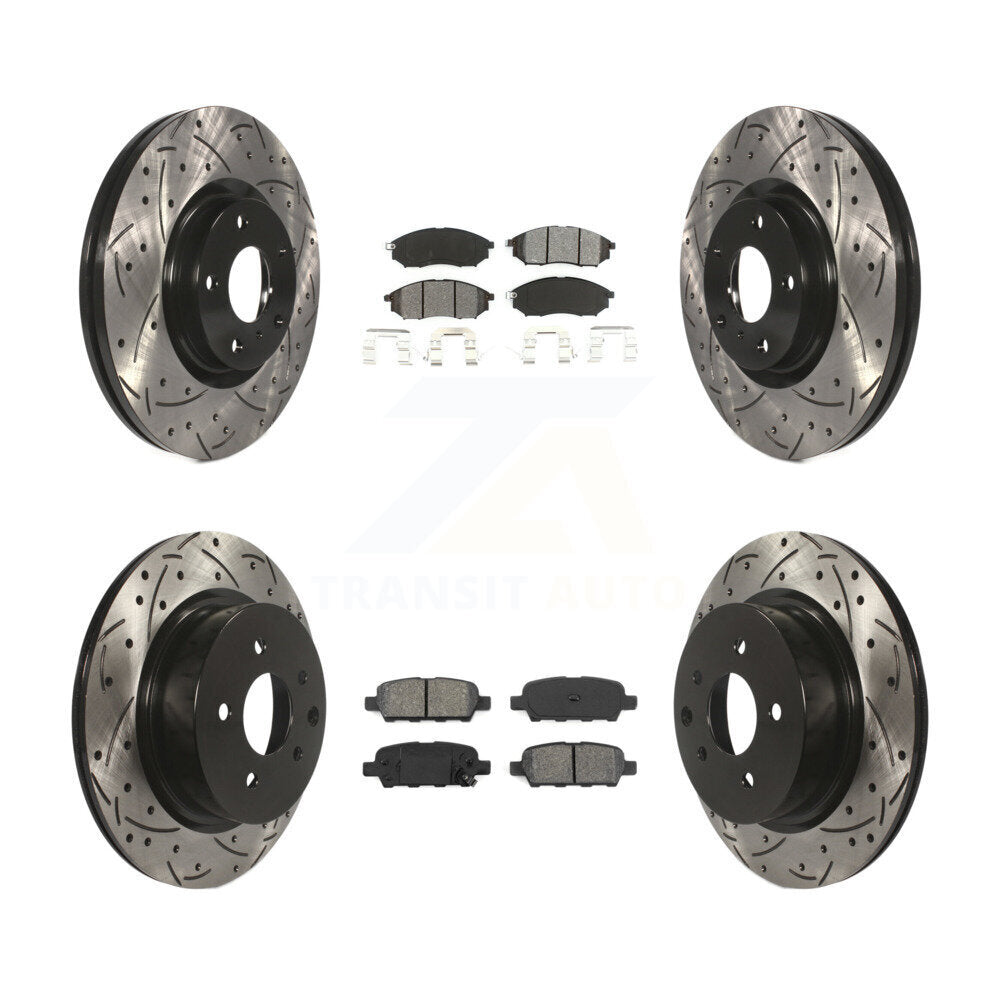 [Avant + Arrière] Kit de disque (percé rainuré revêtu) et plaquette (semi-métallique) de frein pour INFINITI G37 G35 M35 Nissan 350Z EX35 370Z G25 M45 Q40 QX50 EX37 KDS-100256