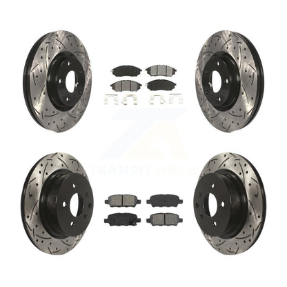 [Avant + Arrière] Kit de disque (percé rainuré revêtu) et plaquette (semi-métallique) de frein pour INFINITI G37 G35 M35 Nissan 350Z EX35 370Z G25 M45 Q40 QX50 EX37 KDS-100256