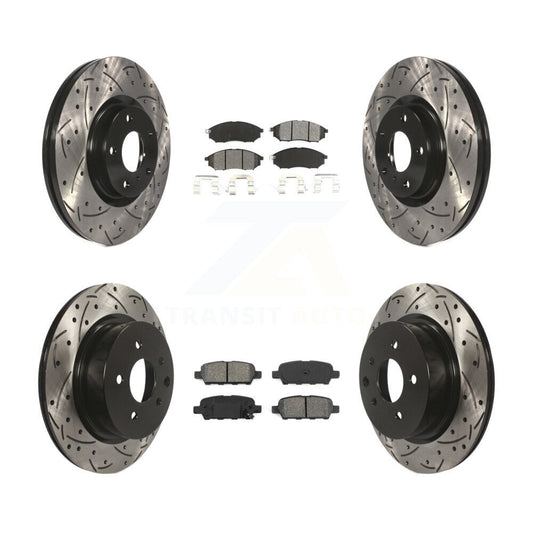[Avant + Arrière] Kit de disque (percé rainuré revêtu) et plaquette (semi-métallique) de frein pour INFINITI G37 G35 M35 Nissan 350Z EX35 370Z G25 M45 Q40 QX50 EX37 KDS-100256