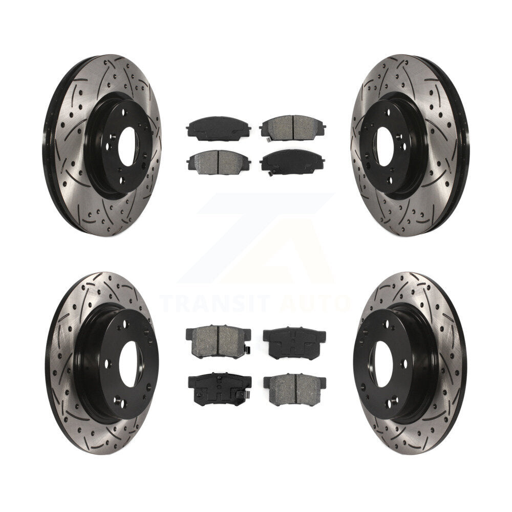 [Avant + Arrière] Kit de disque (percé rainuré revêtu) et plaquette (semi-métallique) de frein pour Honda Civic Acura CSX KDS-100260