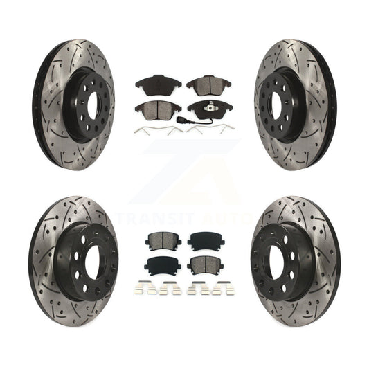 [Avant + Arrière] Kit de disque (percé rainuré revêtu) et plaquette (semi-métallique) de frein pour 2008 Audi A3 Quattro KDS-100269