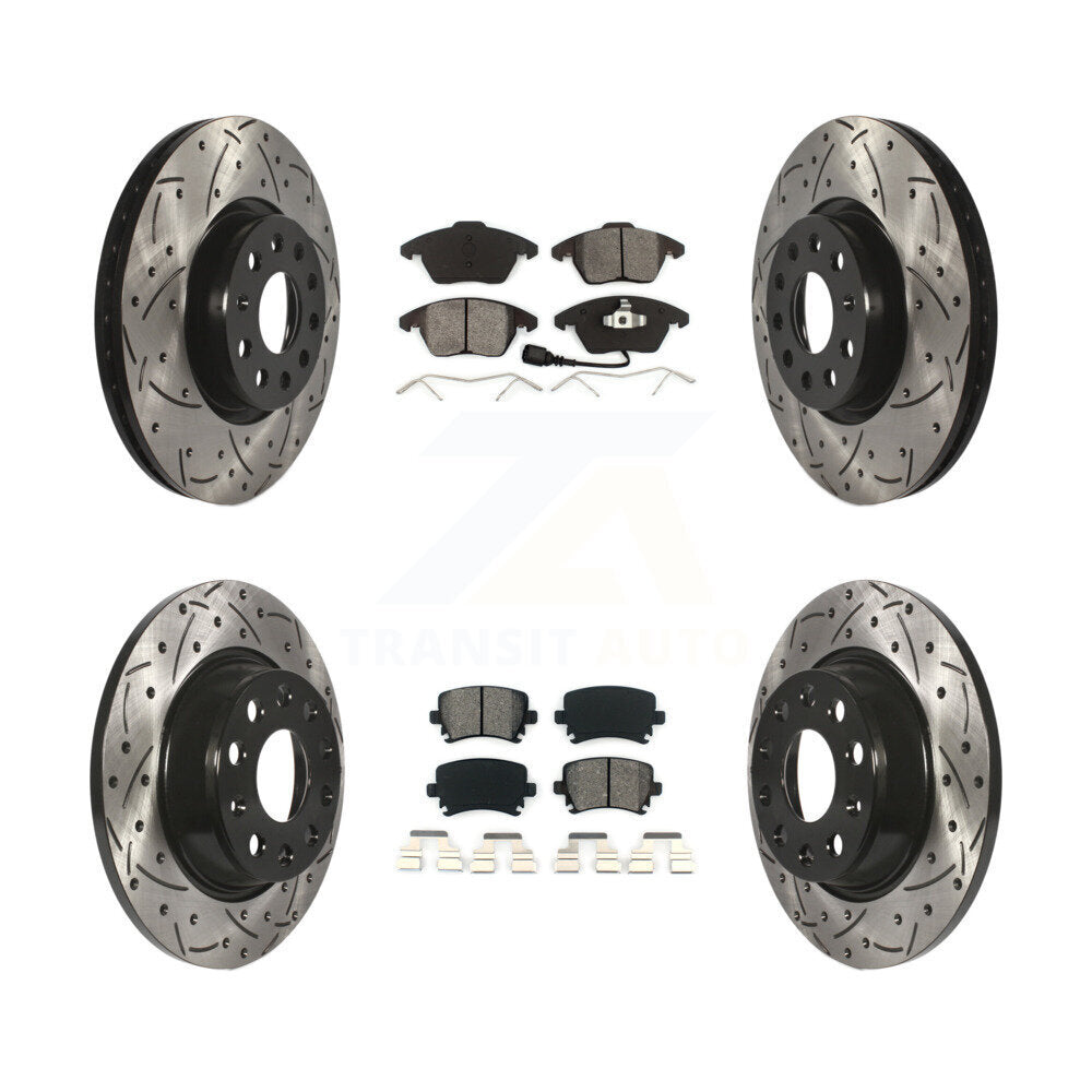 [Avant + Arrière] Kit de disque (percé rainuré revêtu) et plaquette (semi-métallique) de frein pour Volkswagen CC GTI Passat Audi A3 Quattro KDS-100270