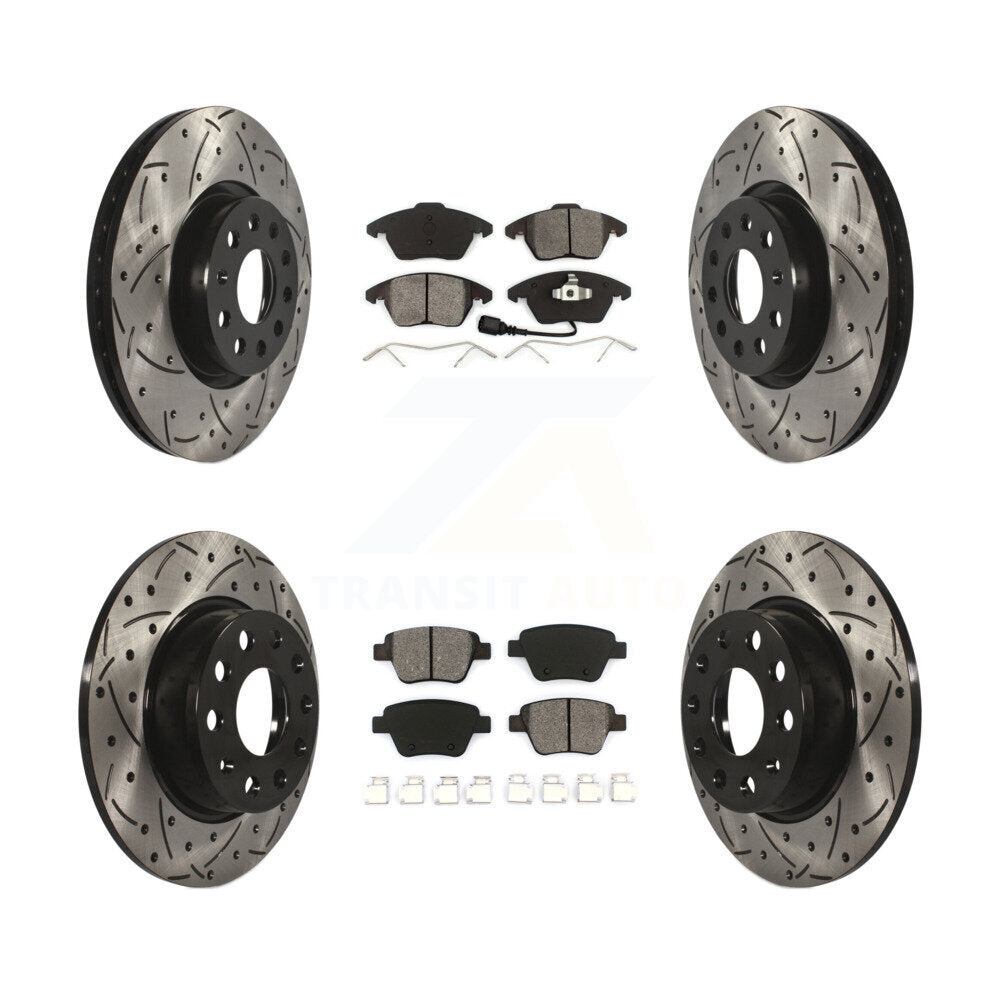 [Avant + Arrière] Kit de disque (percé rainuré revêtu) et plaquette (semi-métallique) de frein pour Volkswagen Beetle GTI KDS-100271