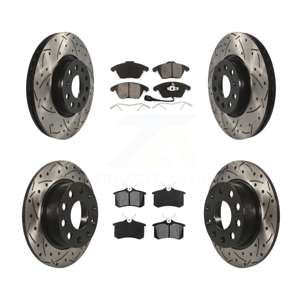 [Avant + Arrière] Kit de disque (percé rainuré revêtu) et plaquette (semi-métallique) de frein pour Volkswagen Jetta Beetle KDS-100273