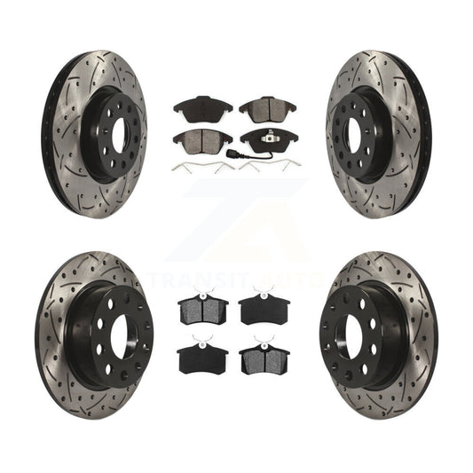 [Avant + Arrière] Kit de disque (percé rainuré revêtu) et plaquette (semi-métallique) de frein pour Volkswagen Jetta Beetle KDS-100273