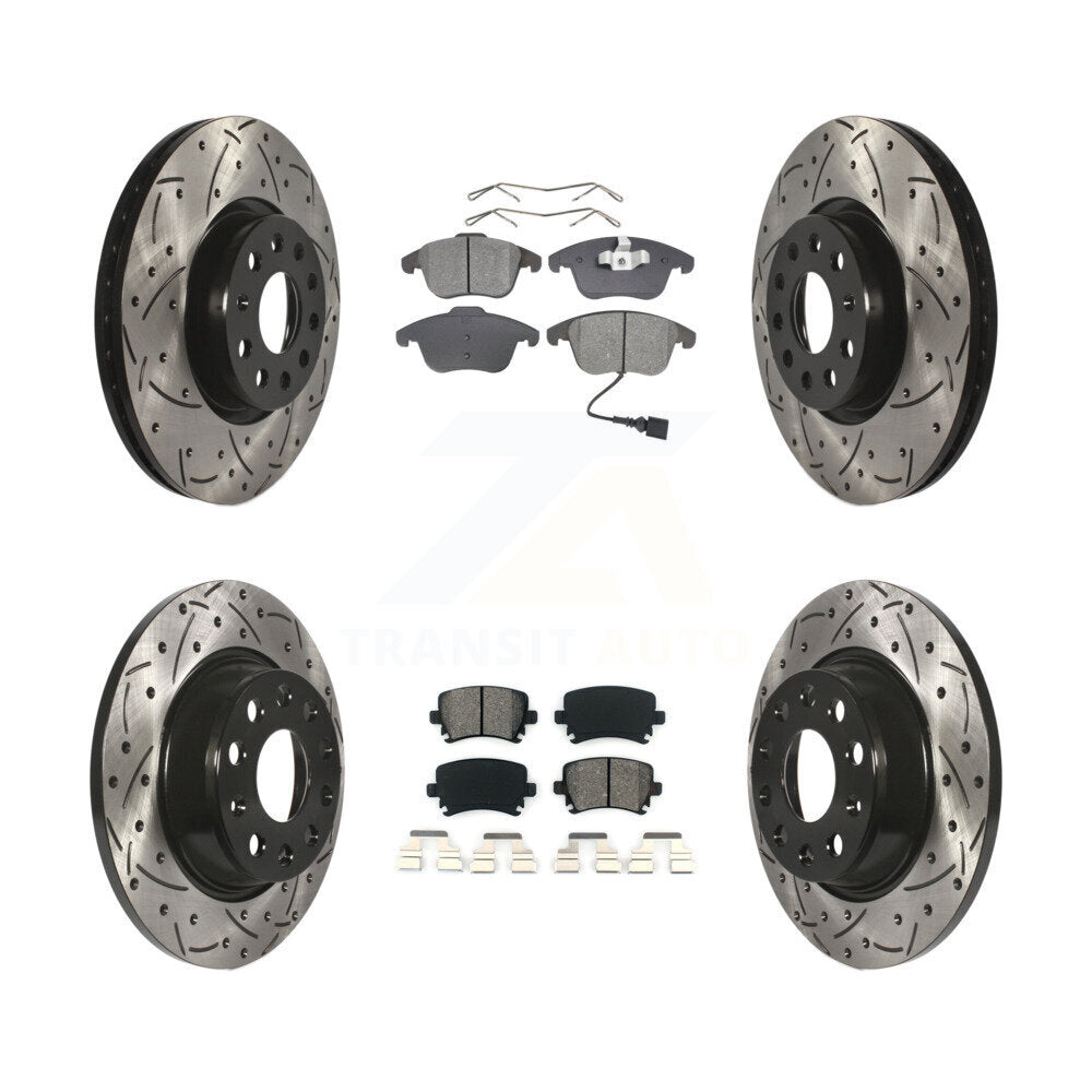 [Avant + Arrière] Kit de disque (percé rainuré revêtu) et plaquette (semi-métallique) de frein pour Volkswagen Tiguan Audi Q3 Limited Quattro KDS-100274
