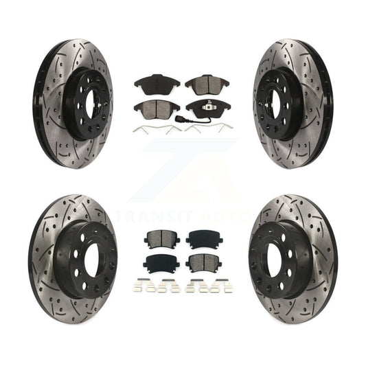 [Avant + Arrière] Kit de disque (percé rainuré revêtu) et plaquette (semi-métallique) de frein pour 2006-2009 Volkswagen Rabbit KDS-100276