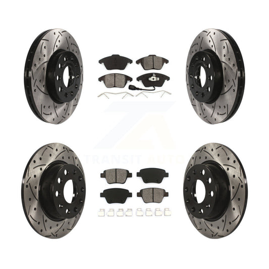 [Avant + Arrière] Kit de disque (percé rainuré revêtu) et plaquette (semi-métallique) de frein pour Volkswagen Beetle KDS-100277