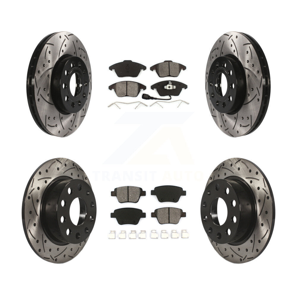 [Avant + Arrière] Kit de disque (percé rainuré revêtu) et plaquette (semi-métallique) de frein pour 2013 Volkswagen Beetle 2.5L avec 253mm Diameter Rotor KDS-100278