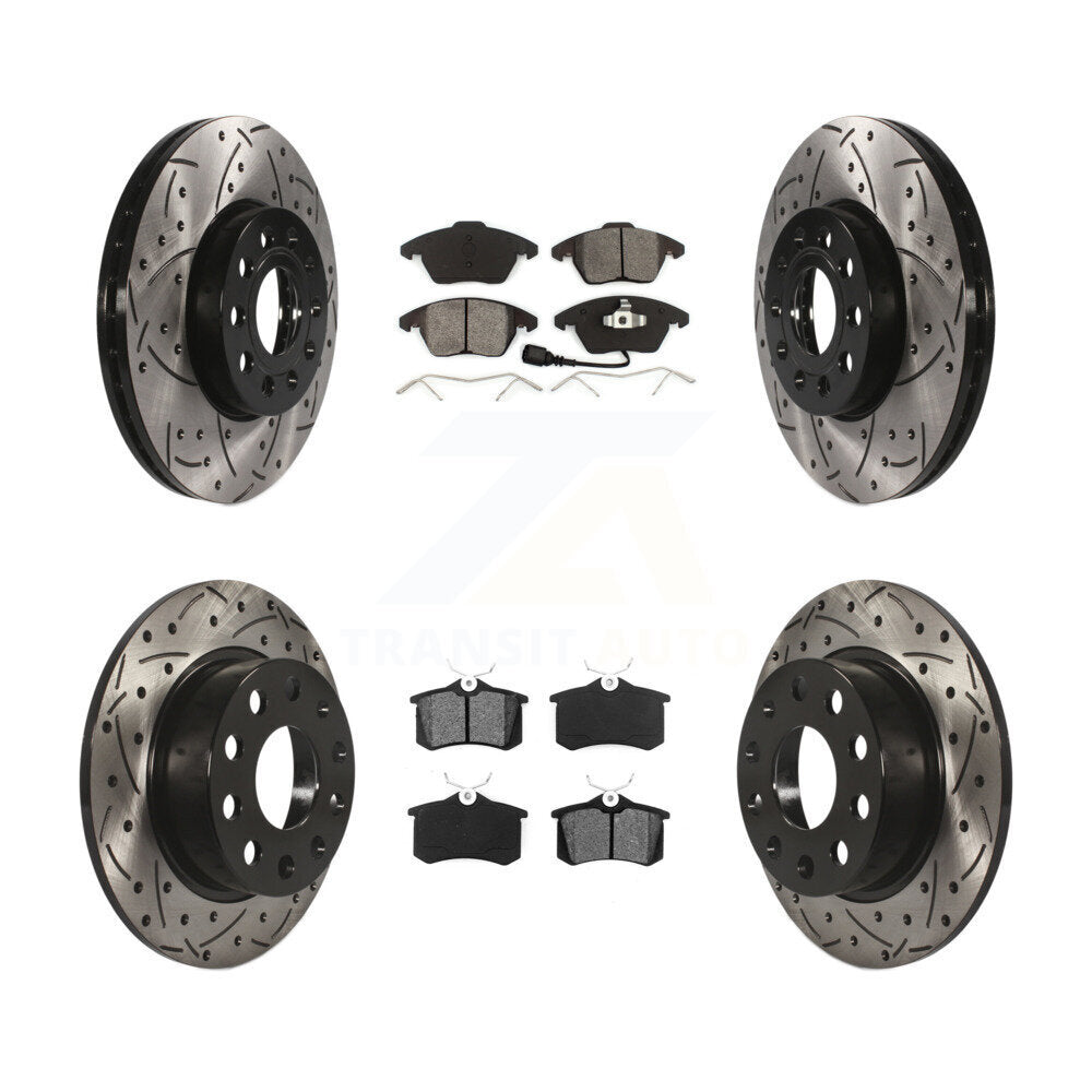 [Avant + Arrière] Kit de disque (percé rainuré revêtu) et plaquette (semi-métallique) de frein pour Volkswagen Jetta Beetle KDS-100279