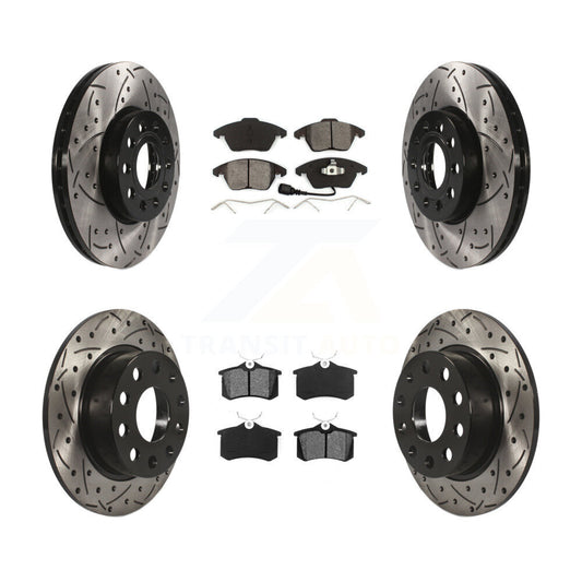 [Avant + Arrière] Kit de disque (percé rainuré revêtu) et plaquette (semi-métallique) de frein pour Volkswagen Jetta Beetle KDS-100279