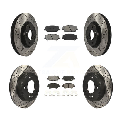 [Avant + Arrière] Kit de disque (percé rainuré revêtu) et plaquette (semi-métallique) de frein pour Hyundai Veloster Kia Forte Koup KDS-100280