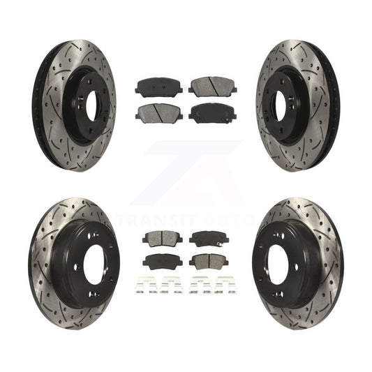 [Avant + Arrière] Kit de disque (percé rainuré revêtu) et plaquette (semi-métallique) de frein pour Hyundai Veloster Kia Forte Koup KDS-100280